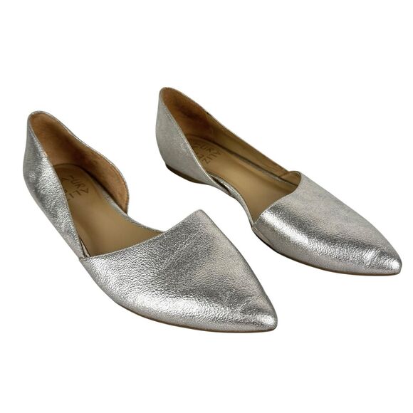 Naturalizer Women’s Pointed Toe Flats 6.5 Silver Metallic D'Orsay Office Tamara - Picture 1 of 13